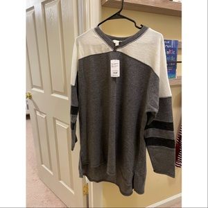 NWT Gray Stripe Color Block Hi-Low Tunic, 1X